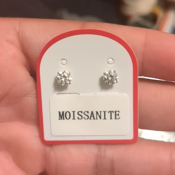 Other - Sterling Silver 925 Rhodium Finish Moissanite Stone Round Push Back Earring